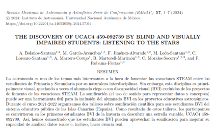 The discovery of UCAC4 459-092739 by blind and visually impaired students: listening to the stars