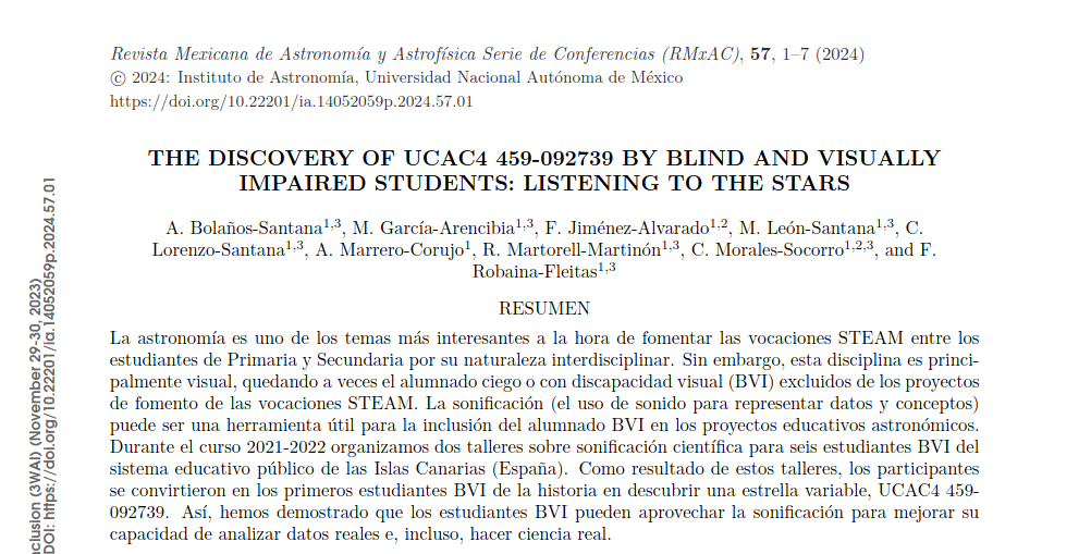THE DISCOVERY OF UCAC4 459-092739 BY BLIND AND VISUALLYIMPAIRED STUDENTS: LISTENING TO THE STARS
