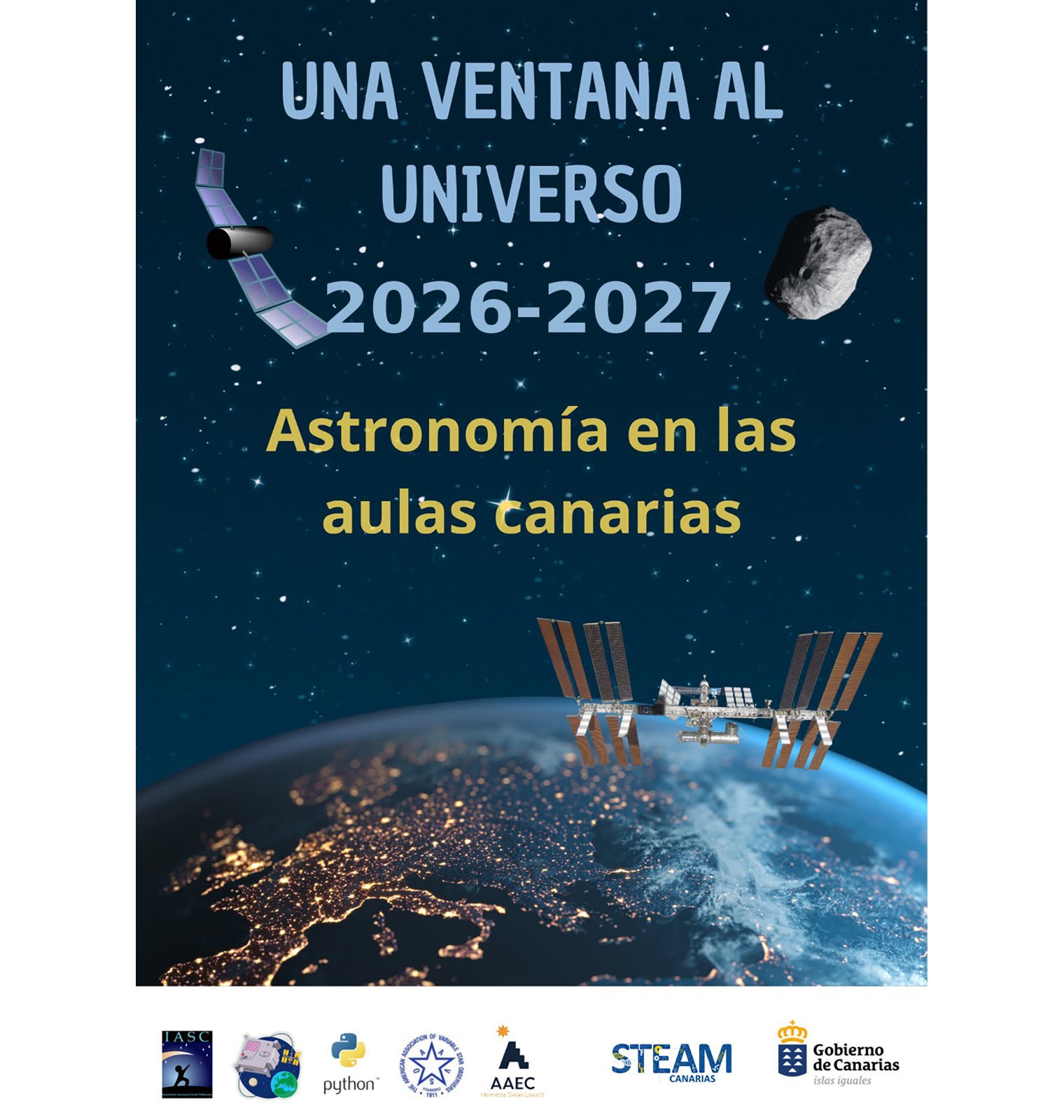 Cartel del proyecto «Una ventana al Universo: Astronomía en las Aulas Canarias» para el curso 2026-2027